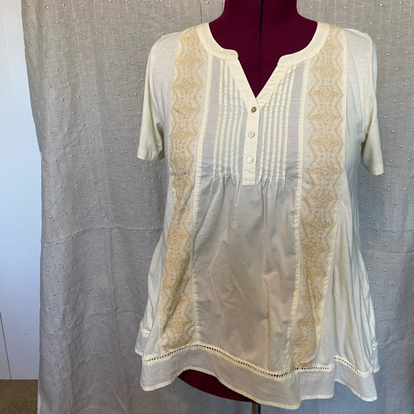 LOGO by Lori Goldstein Tops - Cream embroidered tunic blouse